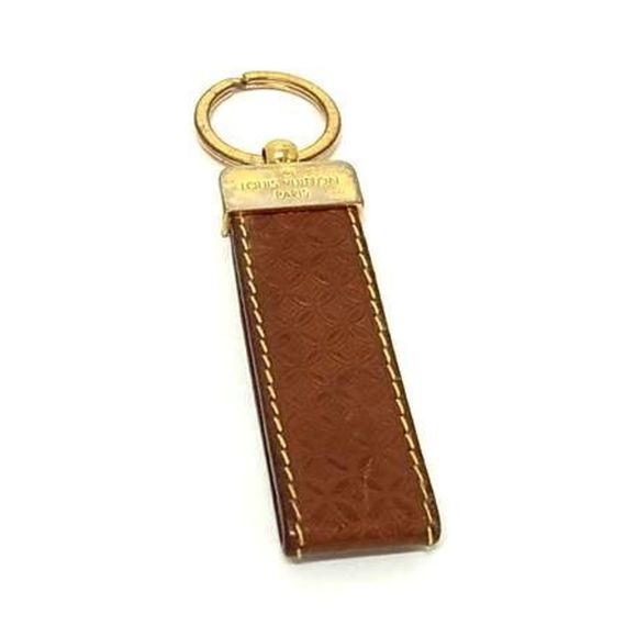 LOUIS VUITTON Monogram Porte-Clés Dragonne Keychain M66785 Brown Leather Flow...